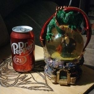 Gemstone infused Dragon & wizard globe w/ music box